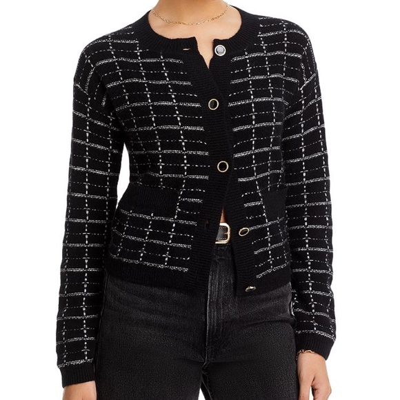 C by Bloomingdale's Cashmere Tweed Contrast Trim Cardigan MEDIUM PRICE FIRMMMM - Picture 1 of 5